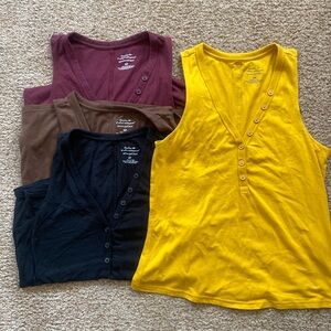Banana Republic timeless henley tanks. Size S. Dark cherry, yellow, brown, black